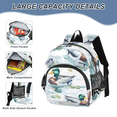 Kid's Backpack for Boys & Girls Toddler Bag Mallard Ducks Backpack with Safety Leash4