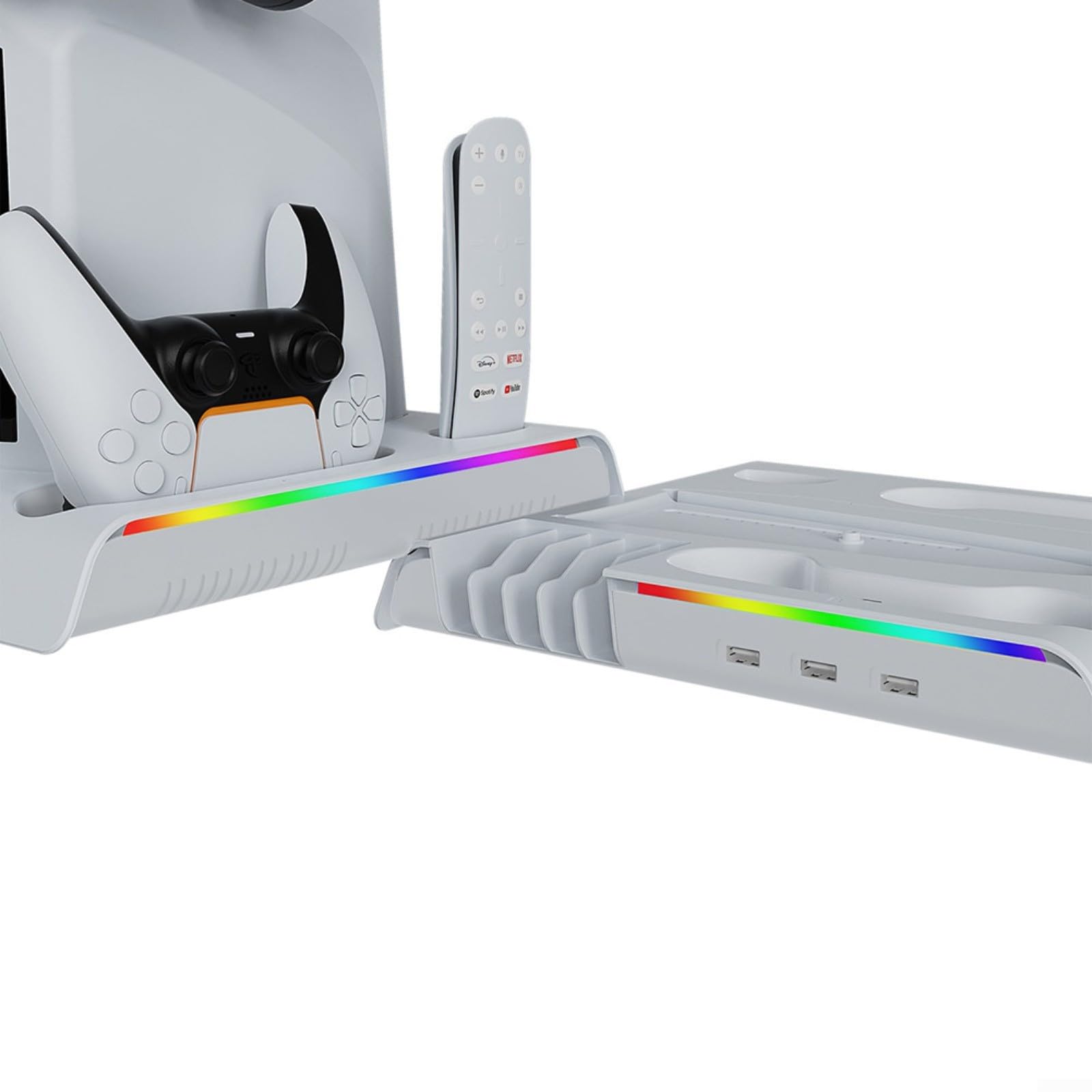 Base di raffreddamento sottile per PS5 con tre velocità della ventola RGB a 7 colori e supporto di ricarica doppio per PS5 PRO e controller PS5 Slim