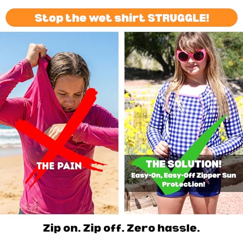Image of SwimZip Girls' 3 Pc Swim Set w /Long Sleeve Rash Guard, Tankini & Shorts UPF 50+
