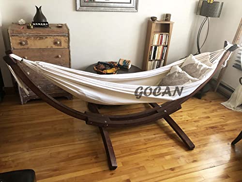 GOCAN Brazilian Double Hammock 2 Person Extra Large 220x150cm Total Length 330cm Load 300kg Canvas Cotton Hammock for Patio Porch Garden Backyard Lounging Outdoor and Indoor(Beige) XXL