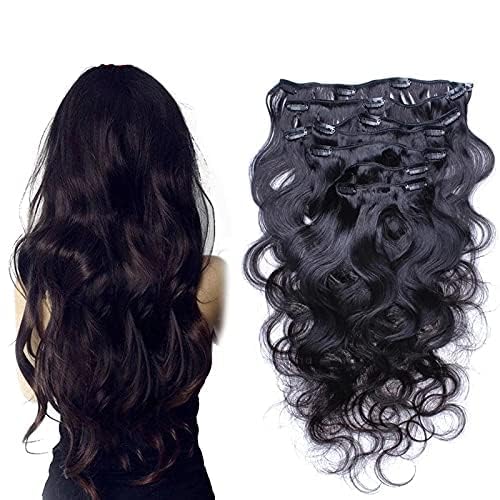 Body Wave Clip in Human Hair Extension Brazilian Remy Clip on Hair Extension Natural Black 10-30inch Long Wavy Full Head 100-150g (10inch 100grams, #Natural Black)