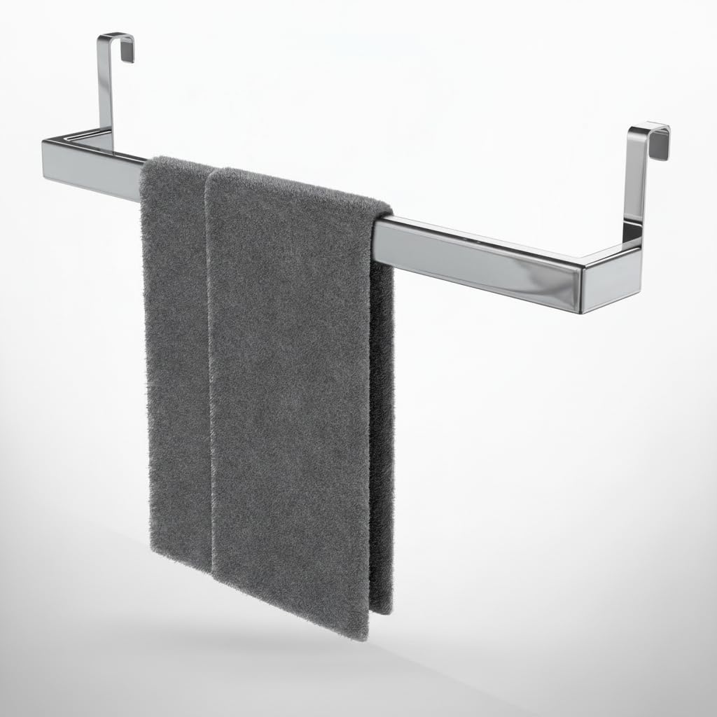 DEELIA® Geschirrtuchhalter Küche | Handtuchhalter ohne Bohren zum Einhängen am Küchenschrank | inkl. 4 Haken | Handtuchhalter Silber, Edelstahl