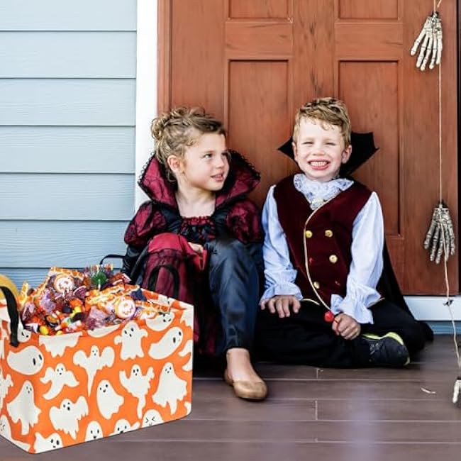 Ghost Halloween Party Basket, Collapsible Gift Storage Container for Kids' Toys and Clothes, Cute Organizer Box