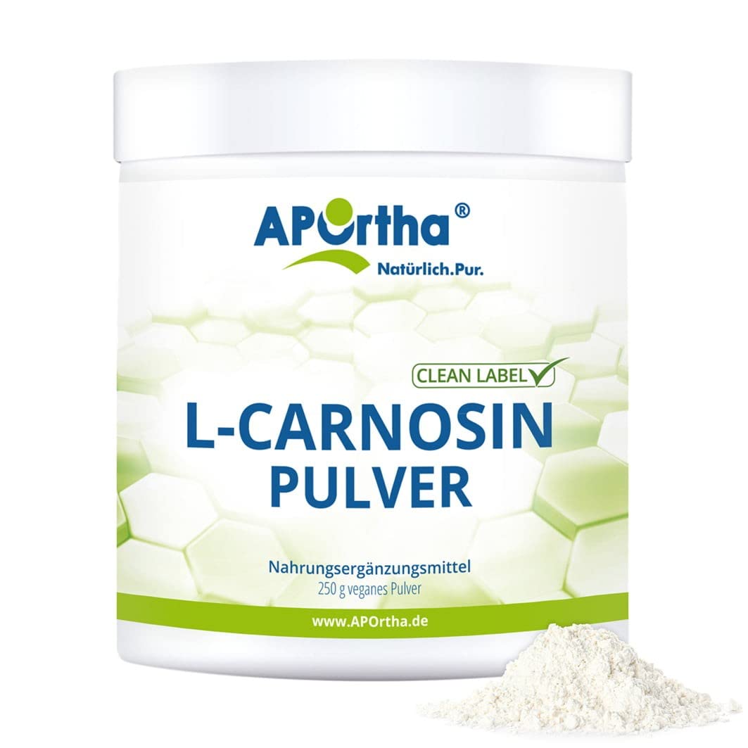 APOrtha® L-Carnosin, 250 g Pulver vegan aus 100% reinem L-Carnosin | Hochdosiert mit 500 mg L-Carnosin je Tagesverzehr, 250g Pulver für 500 Tage, vegan, glutenfrei, allergenfrei