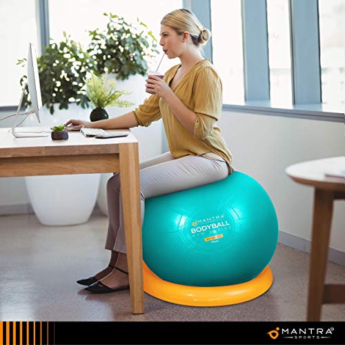 Exercise Ball Chair - 55cm / 65cm / 75cm Yoga Fitness Pilates Ball & Stability Base for Home Gym & Office - Resistance Bands, Workout Poster & Pump. Improve Balance, Core Strength & Posture - Thumbnail 4