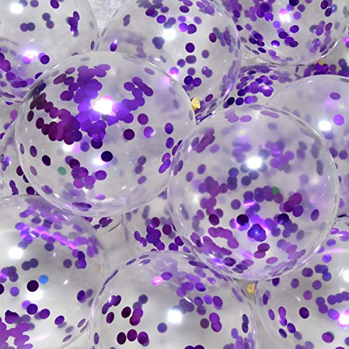 Image of Purple Confetti Balloons, 12inch, 50 Pcs, Latex, Perfect for Birthdays, Unisex-Adults & Kids