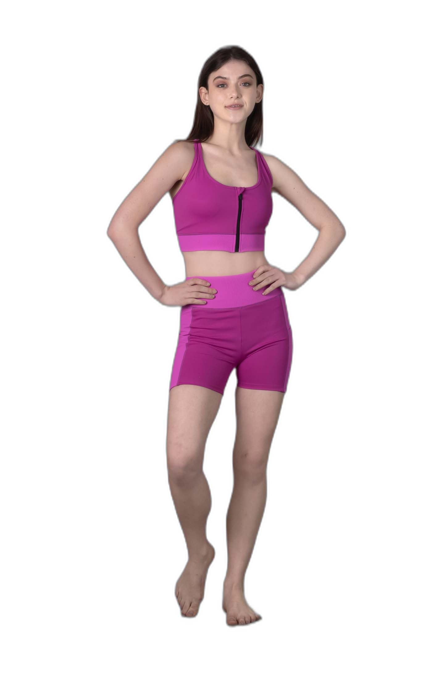 keepfit Ribbed colourblocked Pink Padded Swimset with Zipper for Women |Swimming Suit for Women-picture-49