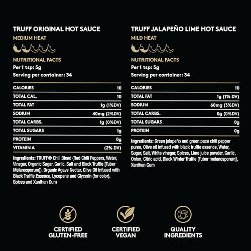 Image of TRUFF Jalapeno Lime Hot Sauce Combo Pack - Gourmet Hot Sauce Set of the Original (6 oz) and the Jalapeno Lime (6 oz), Unique Flavor Experiences with Truffle, 2-Bottle Bundle