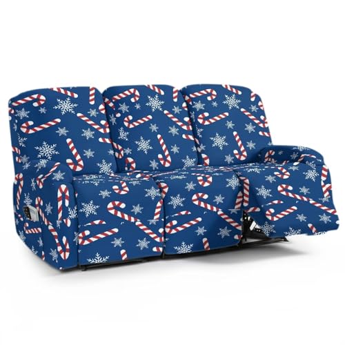 Xsehusvy Christmas Candy Cane Recliner Covers, 3 Cushion Couch Covers for Sofa, on-Slip Couch Slipcovers with Elastic Bottom, Furniture Slipcover Home Decor for Xmas Party