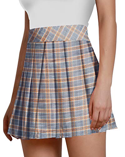 Image of MANGOPOP Women Girls High Waist Pleated Skater Tennis School Uniform A-line Skirts (Grey(Plaid), Small)
