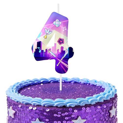 Image of Purple Number 4 Birthday Candles, Cartoon Themed Cake Toppers for Boys Girls Cake Decorations, Birthday Decorations Party Supplies, Number Candles for Party Decor