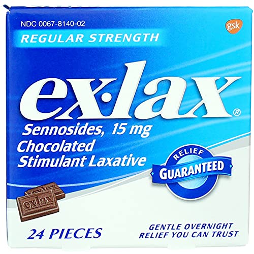 Ex-Lax Regular Strength Sennosides - 15mg, Stimulant Laxative Chocolated Pieces for Gentle overnight relief, 24 pieces (Pack of 11)