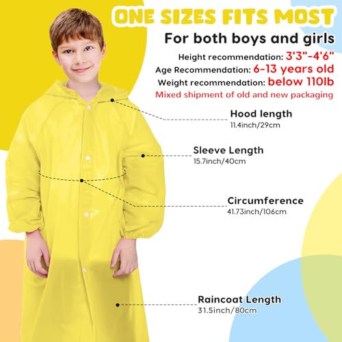 Image of BFONS 2-3 Pack Rain Ponchos for Kids, Reusable Raincoats for Boys Girls with Hood and Sleeves, Waterproof Rain Jackets