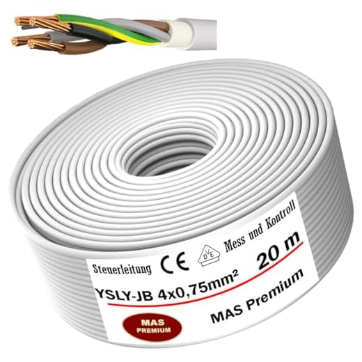 MAS Premium Von 5 bis 250 m YSLY-JB 4x0,75 mm² Flexibles Steuerkabel grau Verlege Kabel Mess-, Kontroll- und Regelungsleitung für Werkzeugmaschinen Steuerleitung (20m)