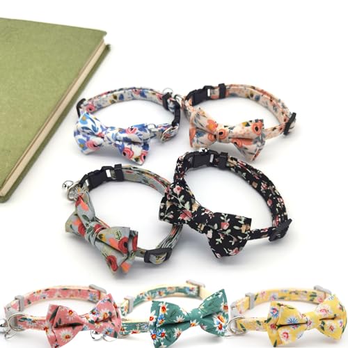 YellowCult-Fancy-Comfortable-Pet-Collars-for-Cats-Puppies-Small-Dogs-Fat-Rabbits-with-Adjustable-Size-Bell-Buckle-Safety-Lock-Floral-Bow-Black-26-L-x-2-W-Cm