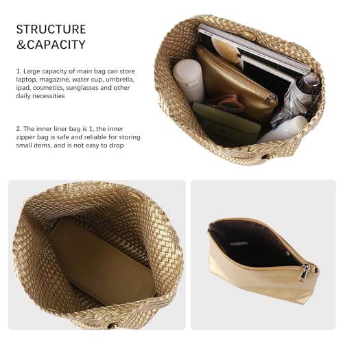 Image of Woven Tote Bag Womens Purse Vegan Leather Shoulder Handbags Fashion Summer Beach Tote Bags Large Travel Totes