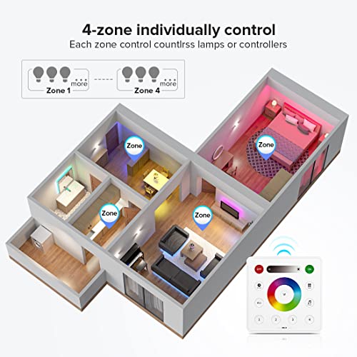 BTF-LIGHTING RC3 Inalámbrico 2.4G RF 4 Zone RGB RGBW Tira de LED Montaje en Pared Panel Inteligente Control Remoto Alimentación por 3V(CR2032) Funciona con SP630E SP633E SP634E SP638E SP639E SP63BE - imagen 3