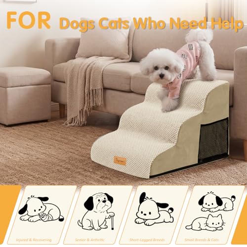 Image of Topmart 3 Tiers Foam Dog Ramps /Steps,Non-Slip Pet Steps | Extra Wide Deep Dog Stairs,High Density Foam Pet Stairs /Ladder,Best for Older Dogs,Cats,Small Pets