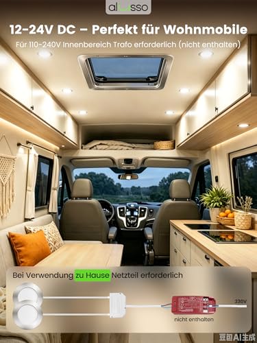 ALUSSO 3er Set 12V LED Einbaustrahler Decke 4W Möbel Einbaustrahler 3000K Warmweiß 4000K Neutralweiß 6000K Kaltweiß, Einbaustrahler LED Flach Bohrloch 55-58mm und 14.5mm Flache, IP44 Wasserdicht