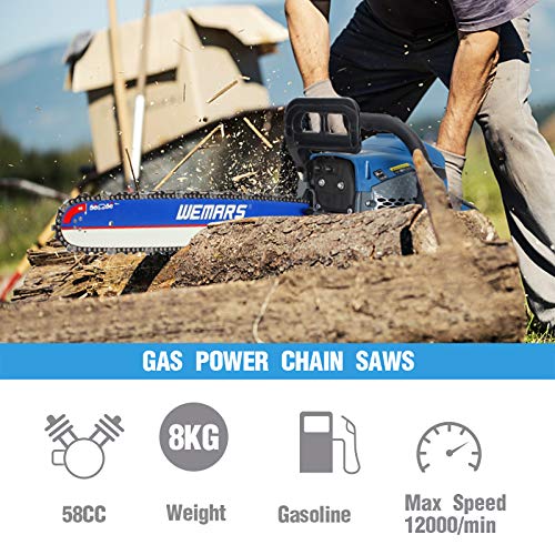 WEMARS Gas Chainsaw 58cc 20 Inch Power Chain Saw 2-Cycle Handed Petrol Chainsaws Gasoline Chain Saws Garden Tool for Cutting Wood Outdoor Home Farm Use