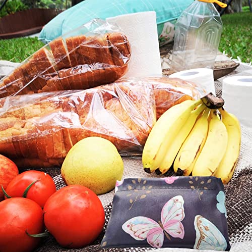 Fineget Folable Folding Shopping Tote Bag For Groceries Portable Reusable Waterproof Large Utility Spare Bag For Women Travelling Camping Beach Picnic Laundry Luggage Bag Butterfly Pattern #TOP6