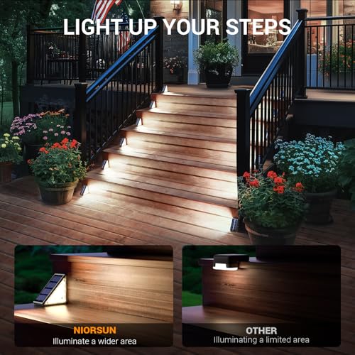 Image of NIORSUN Outdoor Step Lights, 6 Pack Solar Stair Lights Outdoor Waterproof IP67 Auto On Off, Solar Lights for Steps,Stair,Patio,Yard,Porch,Front Door,Sidewalk,Deck Decor,Cool White