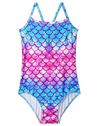 Image of Girls Bathing Suits Colorful Swimsuits with UPF 50 + Sun Protection Sleeveless Toddler Kids One Piece Swimwear