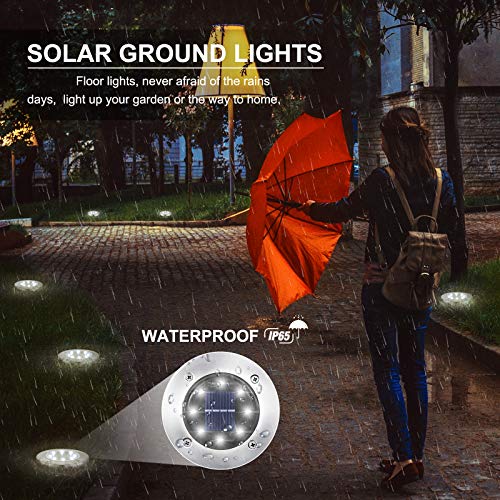 LYHOPE Solar Ground Lights, 8 Pack 8 LED Solar Disk Lights Outdoor Garden In-ground Lights Landscape Lighting for Lawn Pathway Yard Patio Walkway (White)