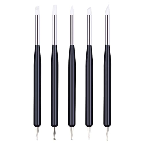 5 piezas de herramientas de punteado para arte de uñas, bolígrafo de doble cabezal para tallar gel UV, juego de pinceles de silicona para uñas,