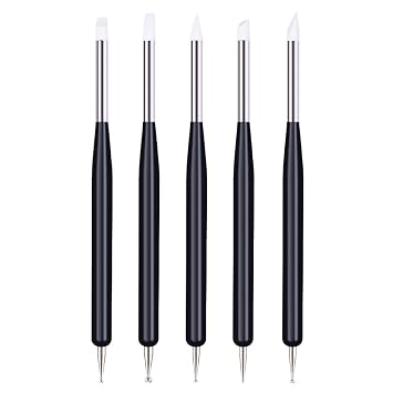 5pcs Nail Art Dotting Tools Pen Dual Head UV Gel Carving Pen Nail Silicone Brushes Set Pottery Clay Sculpting Modeling Painting Drawing Tool DIY Art Craft Black