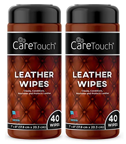 Care Touch Leather Cleaner Wipes for One-Step Cleaning, Conditioning, and Protecting - Pack of 2, 40 Wipes Each for Cars, Shoes and Other Leather Surfaces
