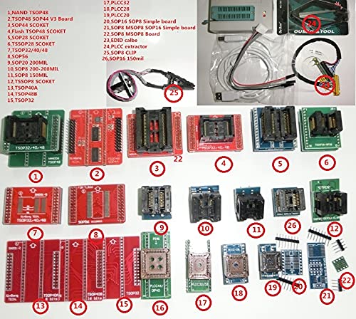 TL866II Plus USB Programmer EEPROM Flash AVR MCU PIC ICSP SPI in-Circuit Programming + 25 Adapter +sop8 Test Clip