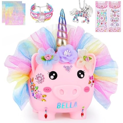 MHJY Unicorn Piggy Bank with DIY Decor Cover