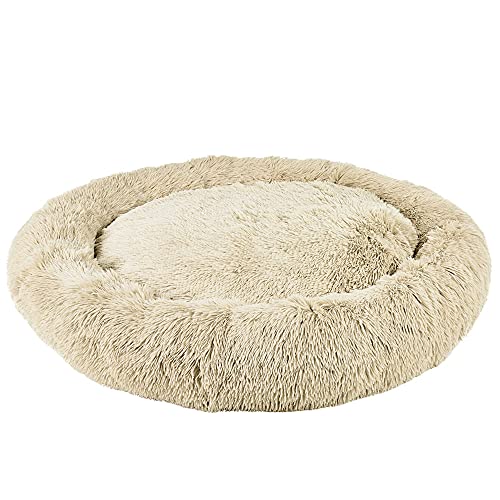 Bunty Cat & Dog Donut Bed, Large - Plush, Fluffy Fur, Machine Washable - Anxiety Relief, Calming, Non-slip Design - Perfect for Dog, Puppy & Cat - Large, Cream