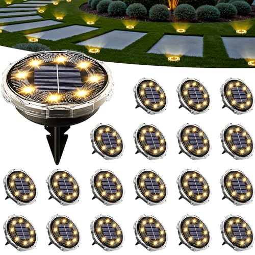 SOLPEX Solar Ground Lights 20 Pack, Solar Pathway Lights Outdoor Waterproof, Landscape Lighting for Garden, Walkway, Driveway, Yard, Deck, Patio, Swimming Pool (Warm White)