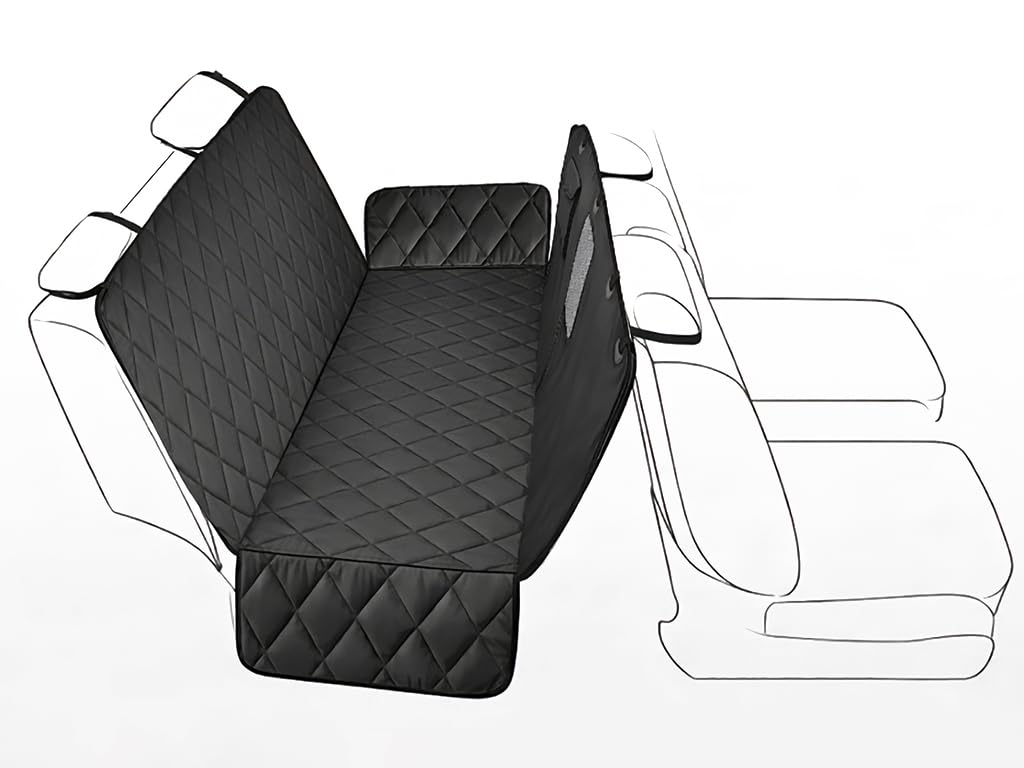 NK KIT Coprisedile Auto per Cani con Ganci Cintura e Divisorio – Protezione per Sedili Auto per Animali Domestici, Impermeabile, Antiscivolo, Finestra in Rete, Protezione Completa (Nero)