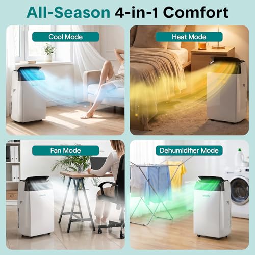 Image of SereneLife 12,000 BTU Portable Air Conditioner with Dehumidifier, Heat, & Fan | Wi-Fi Enabled Portable AC Unit for Wide Area Climate Control | Compact Standing Air Conditioner with Window Kit