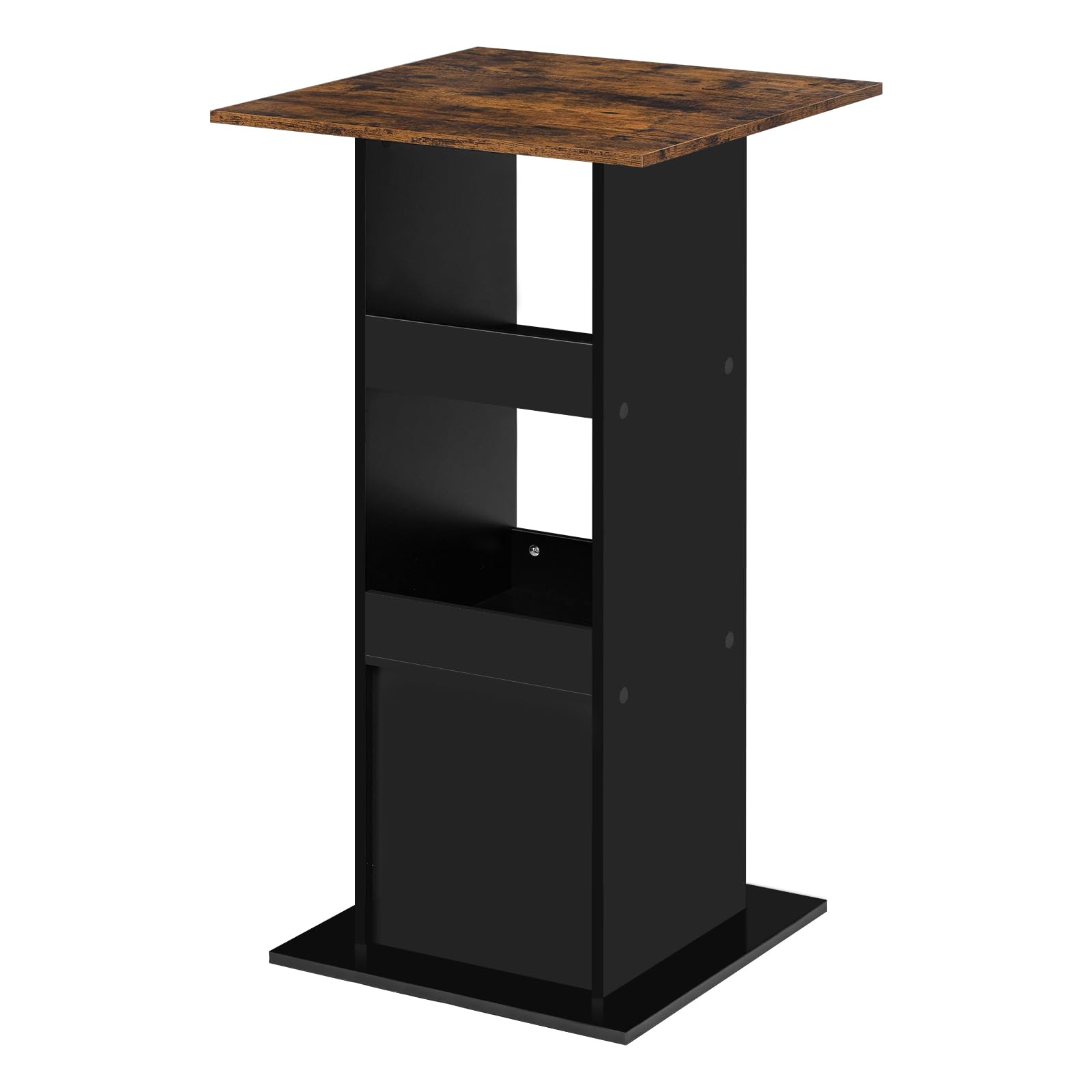 stolik barowy bistro, stół kuchenny, kwadratowy stół z 3 półkami, do baru, kuchni, salonu, z materiału drewnopochodnego, wysokość 112 cm, czarny + rustykalny