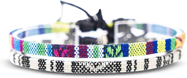 Surfer Beach Bracelet Set Men & Women - 2x Braided Boho Summer Bracelets - Handmade Festival Jewellery - 100% Waterproof & Adjustable - Friendship Gift - Ethnic Hippie Style (Turquoise & White (U))