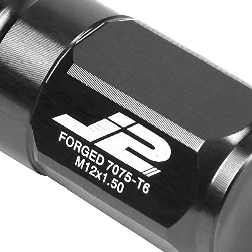 Image of J2 Engineering LN-T7-007-15-BK Black 7075 Aluminum M12X1.5 20Pcs L: 50mm Close End Lug Nut w /Socket Adapter