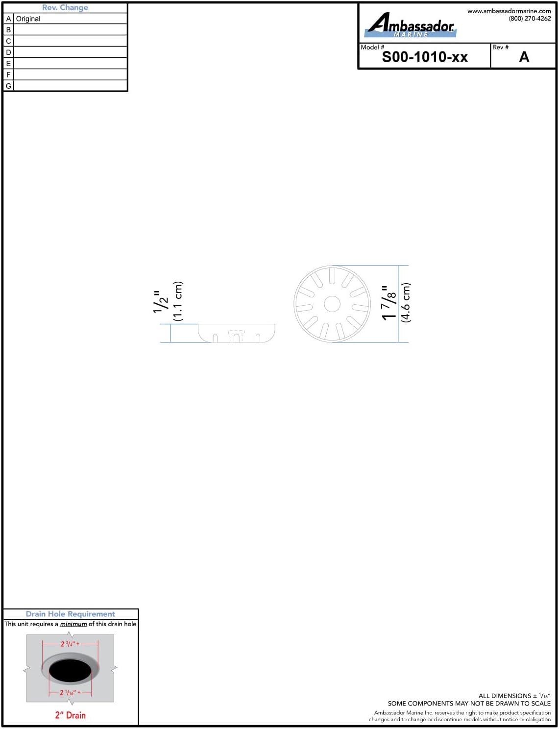 Ambassador Marine - Strainer - Stainless Steel - for 2 inch Drain - S00-1010-SS-W
