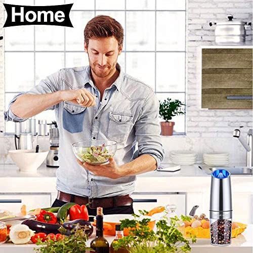 Gravity Electric Pepper Grinder, Salt And Pepper Mill & Adjustable Coarseness, Battery Powered With Led Light, One Hand Automatic Operation, Stainless Steel (Set/Silver) #TOP6