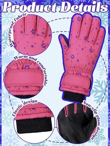 Image of SATINIOR 2 Pairs Kids Waterproof Winter Snow Gloves Ski Gloves for Boy Girl Outdoor Warm Thickening Snowboard