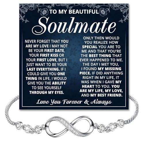 To My Beautiful Soulmate Bracelet For Women, Soulmate Bracelets For Wife From Husband, Gifts For Girlfriend Bracelet, Infinity Knot Bracelets For Fiancee With Heartfelt Message Card & Gift Box