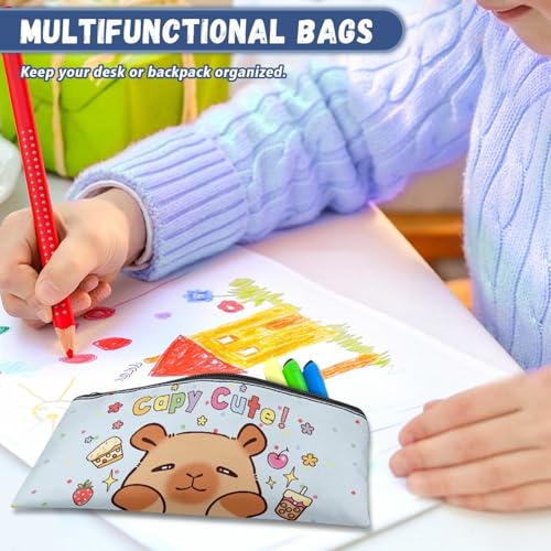 Image of Capybara Pencil Case for Girls Light Blue Pencil Box for Crayon Scissors Cute Pen Holder for Kindergarten Toddlers Zippered Pouch for Stationery