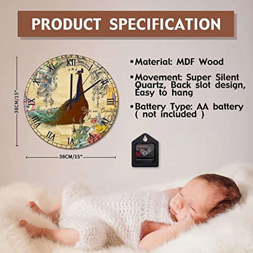 Horloge murale fleurs et paon, cadeau idéal pour déco rétro - 7
