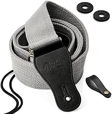 BestSounds Guitar Strap 100% Soft Cotton & Genuine Leather Ends Guitar Shoulder Strap for Acoustic Guitar, Electric Guitar, Bass & Mandolins (Grey)