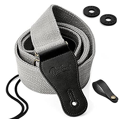 Bestsounds Guitar Strap 100% Soft Cotton & Genuine Leather Ends Guitar Shoulder Strap For Acoustic Guitar, Electric Guitar, Bass & Mandolins (Grey) #TOP6