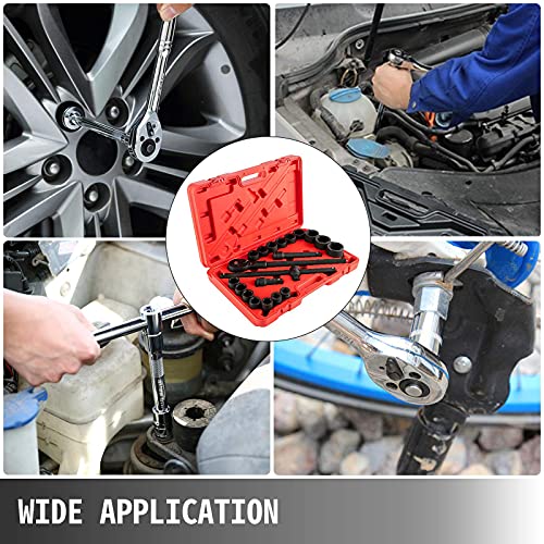 Vevor Impact Socket Set 3/4 Inches 21 Piece Standard Impact Sockets, Socket Assortment 3/4 Inches Drive Socket Set Impact Standard Sae Sizes 3/4 Inches To 2 Inches Includes Adapters And Ratchet Handle #TOP6