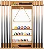 Rack de taco de billar para pared, soporte de taco, soporte de taco de billar de bambú para pared | Capacidad para 8 tacos y set completo de bolas, organizador de accesorios para mesa de billar para sala de billar o club 2